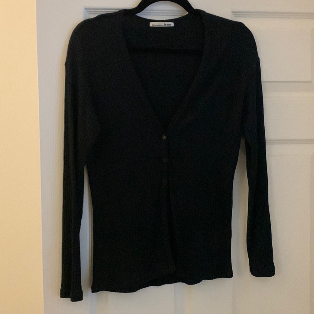 Reformation Jeans Black Ribbed Cardigan Sweater Top